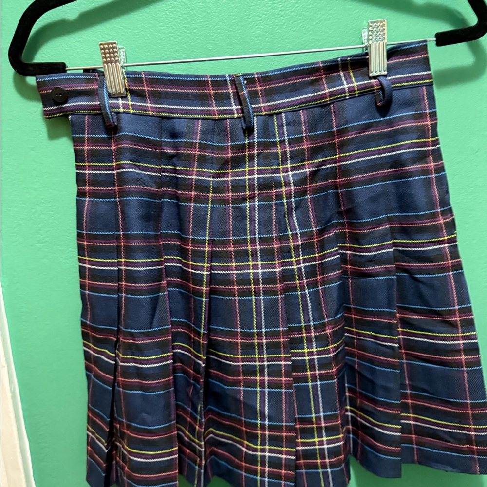 Skydance Blue and Red Pleated A-Line Mini Skirt